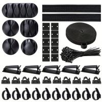 ราคา TEMU 153 ชิ้น ชุดจัดระเบียบสายไฟ สีดำ/ขาว, 2 ปลอกสายไฟ, 20 คลิปสายไฟ, 20 ขาตั้งสายรัด, 100+10 สายรัดสายไฟ, 1 ม้วนสายรัด สำหรับทีวี พีซี คอมพิวเตอร์ ใต้โต๊ะทำงาน (17592289329515)