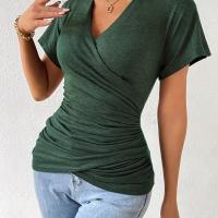 ราคา TEMU เสื้อยืดรัดรูปแขนสั้น คอวี สไตล์หรูหรา สำหรับผู้หญิง (17592384251521)