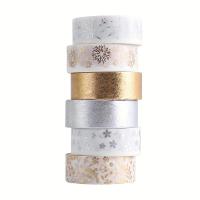 ราคา TEMU 6pcs/set เทปวาชิลายดอกไม้สีทองสุดหรู สำหรับงานประดิษฐ์และตกแต่ง เทปวาชิลายดอกไม้ (17592413219109)