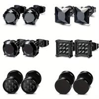 ราคา TEMU ชุดต่างหูสตั๊ดสีดำ 6 คู่สำหรับผู้ชายผู้หญิง ต่างหูบาร์เบลล์สแตนเลส 304 ต่างหูปิดรูปกลมปลอมที่ใช้แทนการเจาะ (17592275129054)