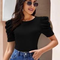 ราคา TEMU เสื้อยืดคอกลมเนื้อแน่น เสื้อแขนพองสุดหรูสำหรับฤดูใบไม้ผลิและฤดูร้อน เสื้อผ้าผู้หญิง (17592296575326)