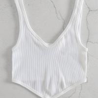 ราคา TEMU เสื้อกล้ามครอปแฟชั่นเข้ารูปไร้รอยต่อ Fly Stride ลายริบ | คอวี, ผ้ายืดสูง, แขนกุด, เบสิคลำลอง, ใส่ได้ทุกฤดู, ชายเสื้อเมอร์เมด, ดีเทลริบ (17592228673094)