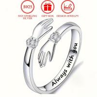 ราคา TEMU แหวนข้อมือ " with You" สเตอร์ลิงสีเหลืองทอง 925 สองมือรับ ประดับหินซิรคอนญา สีขาวเล็ก, น้ำหนัก 2.5G (17592244589424)