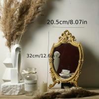 ราคา TEMU กระจกแต่งหน้าสไตล์ฝรั่งเศสวินเทจ ลายปั๊มทอง, กระจกตั้งโต๊ะสไตล์พระราชวังสุดอินสตา, สไตล์อินสตา (17592353369154)