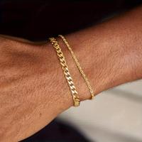 ราคา TEMU เซ็ตสร้อยข้อมือผู้ชายชุบทอง 18K, ประกอบด้วยสร้อยข้อมือโซ่คิวบานทองและสร้อยข้อมือโซ่เชือก, เครื่องประดับที่ทันสมัยและเรียบง่ายสำหรับเด็กผู้ชาย (17592407240489)