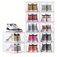 ราคา TEMU ชุด 12 ชิ้น ที่เก็บรองเท้าและหมวกพลาสติกใสพร้อมประตูด้านหน้าแม่เหล็ก, กล่องแสดงสินค้าเรขาคณิตกันน้ำ, ที่จัดเก็บรองเท้าแบบสะสมได้หลายใช้สำหรับตู้เสื้อผ้า, สีดำ (17592371341487)