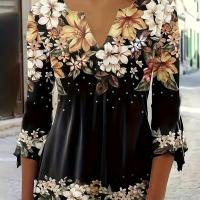 ราคา TEMU เสื้อยืดคอกว้างลายดอกไม้ เสื้อแขน 3/4 สุดหรู เสื้อผ้าผู้หญิง (17592263888712)