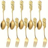 ราคา TEMU ชุด 10 ชิ้น, ชุดส้อมและช้อนสแตนเลส, ส้อมผลไม้กุหลาบ, ช้อนคนกาแฟสร้างสรรค์, ช้อนขนม, 5.08 นิ้ว, สีเงิน, สีทอง (17592352242493)