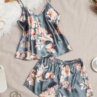 ราคา TEMU ชุดนอนผ้าซาตินพิมพ์ลายดอกไม้สำหรับผู้หญิง สุดหรู เสื้อคอวี สายเดี่ยว และกางเกงขาสั้น สวมใส่สบาย ผ่อนคลาย (17592589501619)