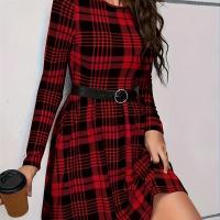 ราคา TEMU ชุดเดรสลายสก็อตคริสต์มาสแฟชั่นสำหรับผู้หญิง, สไตล์ลำลองและสง่างามสำหรับฤดูใบไม้ร่วงและฤดูหนาว, คอกลม, เอวเข้ารูป, แขนยาว, ไม่มี (17592688199361)