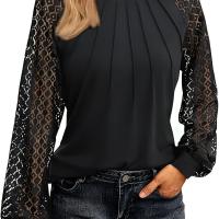 ราคา TEMU เสื้อยืดแขนยาวผู้หญิง สีพื้น ลายลูกไม้ คอกลม แถบ สไตล์แฟชั่น ดีไซน์เก๋ เหมาะกับสาวๆ (17592708523372)