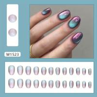 ราคา TEMU แผ่นเล็บปลอมสีไล่เฉดแมวตา สไตล์ยุโรปและอเมริกัน แผ่นเล็บปลอมทรงกลมสั้น 24 ชิ้น (17592377276820)