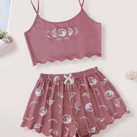 ราคา TEMU ชุดนอนผู้หญิง เสื้อกล้ามและกางเกงขาสั้น พิมพ์ลายพระจันทร์และดาวสีชมพู เหมาะสำหรับใส่สบายๆ ในฤดูร้อน (17592306301608)