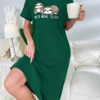 ราคา TEMU ชุดนอนผู้หญิง ลายหมี Sloth พิมพ์ลาย เสื้อยืดคอกลมแขนสั้น กระโปรงยาว (17592401030702)