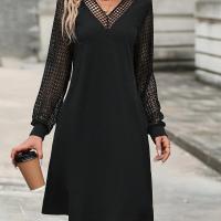 ราคา TEMU ชุดเดรสสตรีแขนยาว คอเลซตัดกัน สีพื้น เรียบหรูและสง่างาม (17592320108191)