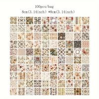 ราคา TEMU 100 ชิ้น/ถุง ของกระดาษวัสดุ, สติ๊กเกอร์แผนผังชุดดอกไม้เล็ก, กระดาษโน้ตแบบวินเทจ, แผ่นโน้ตไม่มีแปะสำหรับประดิษฐ์สมุดบันทึกและสมุดบันทึกมือทำ (17592455874053)