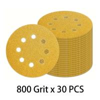ราคา TEMU แผ่นขัดกระดาษทราย 5 นิ้ว 8 รู 30 ชิ้น, กระดาษทรายความละเอียดต่างๆ 40/60/80/120/150/180/220/320/400/600/800, แผ่นขัดวงกลม, เหมาะสำหรับงานยานยนต์และงานไม้ (17592458949440)