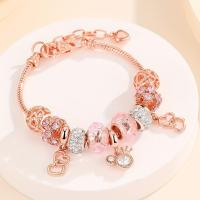 ราคา TEMU สร้อยข้อมือเสน่ห์สำหรับผู้หญิง 1 เส้น สีโรสโกลด์ ประดับด้วยลูกปัดสีชมพู ประดับด้วยเพชร CZ ที่เปล่งประกาย หัวใจกลวงและมงกุฎ ตะขอแบบก้ามปู โซ่แบบงู สไตล์หรูหราและน่ารัก (17592466508085)