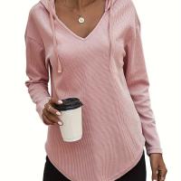 ราคา TEMU ฮู้ดดี้คอวีแขนยาวสไตล์แคชวล พร้อมเชือกผูก, เสื้อคลุมมีสายรัดเอวสำหรับผู้หญิง (17592494164948)