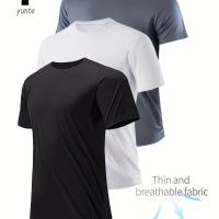 ราคา TEMU เสื้อยืดกีฬาผู้ชาย 3 ชิ้น แห้งเร็ว - ระบายอากาศได้ดี, ซับเหงื่อ, คอกลมสำหรับยิม, วิ่ง & ฝึกซ้อม | น้ำหนักเบา & , สีเทา, แขนสั้น (17592513101706)