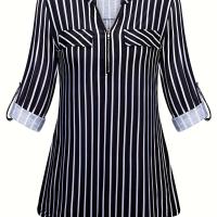 ราคา TEMU เสื้อเชิ้ตแขนสามส่วนลายสก็อตสำหรับผู้หญิงสไตล์ยุโรปและอเมริกัน พร้อมซิปและลายดอกไม้ ผูกเอวสบายๆ (17592284176478)