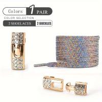 ราคา TEMU 1 คู่ เชือกผูกรองเท้าแบบผูกเองฟรีพร้อมหัวเข็มขัดเพชรเทียม เชือกผูกรองเท้าแบบยืดหยุ่นสำหรับรองเท้าผ้าใบ รองเท้าสเก็ต รองเท้าผู้หญิงและผู้ชาย (17592311497341)