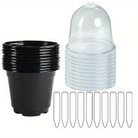 ราคา TEMU 10/15/20/30ชิ้น, กระถางปลูกต้นไม้สีดำขนาด 3.5 นิ้วพร้อมฝาโปร่งใสที่สามารถปรับความชื้นได้ กระถางปลูกพืชสำหรับการปลูกเมล็ดพันธุ์เล็ก ๆ มีถาดเริ่มเพาะเมล็ด 10 ชิ้น (17592251011474)