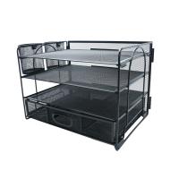 ราคา TEMU ที่จัดระเบียบไฟล์บนโต๊ะ 4 ชั้น พร้อมที่ใส่ปากกา | ถาดใส่กระดาษจดหมายพร้อมลิ้นชักและที่ใส่ปากกา 2 อัน | ที่จัดระเบียบโต๊ะทำงานตาข่ายสำหรับอุปกรณ์สำนักงาน (สีดำ) (17592197287085)