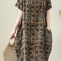 ราคา TEMU ชุดเดรสแขนสั้นผ้าลินินสไตล์สตรีท สวมใส่สบาย ระบายลายสวยๆ สำหรับฤดูใบไม้ผลิ/ฤดูร้อน (17592404288863)