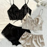 ราคา TEMU ชุดนอนเซ็กซี่ผ้าซาติน มินิแคมิโซเลล กางเกงขาสั้นลูกไม้ 4 ชิ้น ใส่ได้ทุกฤดู (17592400222689)