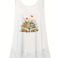 ราคา TEMU เสื้อกล้ามพิมพ์ลาย Plus Size, เสื้อกล้ามคอกลมเย็บลูกไม้สบาย ๆ สำหรับฤดูร้อน, เสื้อผ้าไซส์ใหญ่สำหรับผู้หญิง (17592418436064)