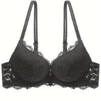 ราคา TEMU บรากระชับหน้าอกแบบลูกไม้ | ซัพพอร์ตปานกลาง, บุด้วยแผ่นในตัว, มีไส้, สไตล์เพรพพี (17592198314985)