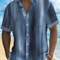 ราคา TEMU เสื้อเชิ้ตผู้ชายลายทางไล่สีวินเทจ มีกระเป๋ากระดุม ไซส์ใหญ่พิเศษ (17592216472897)