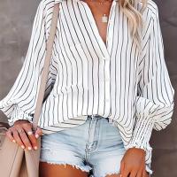 ราคา TEMU เสื้อเชิ้ตผู้หญิงไซส์ใหญ่ ลายทางสีดำ-ขาว แขนพอง คอปก แขนยาว ปลายแขนรูด สไตล์หลวม สำหรับใส่สบายในชีวิตประจำวัน (17592236981452)