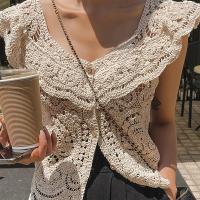 ราคา TEMU เสื้อสเวตเตอร์แขนสั้นแบบโครเชต์ ตกแต่งลูกไม้ คอกลม คอเตี้ย เซ็กซี่ สไตล์เกาหลี ใส่ได้ทั้งฤดูใบไม้ผลิและฤดูร้อน สำหรับผู้หญิง (17592266693502)