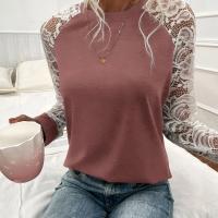 ราคา TEMU เสื้อยืดคอกลมแขนยาวผู้หญิง ดีไซน์หรูหรา คละสี แต่งลูกไม้ลายดอกไม้ (17592323389874)