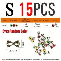 ราคา TEMU ดัมเบลตา (Dumbbell Eyes) สำหรับถักเหยื่อ Fly 15 ชิ้น, มีตาปลอมและตาแท่งทองเหลือง (Brass Barbell Eyes) สีแบบสุ่ม 3 สี (17592306567519)