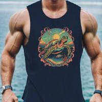 ราคา TEMU เสื้อกล้ามสำหรับชายที่ชอบออกกำลังกายที่โรงยิม ลายเต่าบนผ้าแขนกุด (17592312690395)