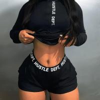 ราคา TEMU ชุดเซ็ตเสื้อแขนยาวและกางเกงขาสั้นแบบมีซิปครึ่งด้านหน้า ลายตัวอักษร สไตล์อเมริกันแฟชั่นสำหรับผู้หญิง รุ่น HZ1127 ใส่ได้หลากหลายโอกาส (17592297237973)