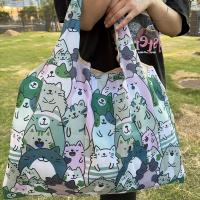 ราคา TEMU กระเป๋าช้อปปิ้งพกพาขนาดใหญ่ น้ำหนักเบา พร้อมช่องใส่ของด้านใน ลายแมวสีเขียวการ์ตูน กระเป๋าถือแบบพับได้สำหรับการเดินทางและแคมป์ (17592301059378)