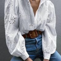 ราคา TEMU เสื้อเชิ้ตแขนยาวลำลองผู้หญิง แขนโคมไฟ ปักลาย ติดกระดุม (17592294234131)