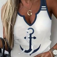 ราคา TEMU เสื้อกล้ามผู้หญิงสีขาวลายกราฟิกรูปสมอเรือ, เสื้อคอวีเรียบง่ายใส่สบายๆ ในวันหยุดสุดสัปดาห์ ทรงปกติ (17592237514194)