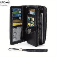 ราคา TEMU กระเป๋าสตางค์ใบยาว RFID ป้องกันการโจรกรรม - กระเป๋าใส่เหรียญแบบซิปและสายรัดข้อมือแบบวินเทจสีพื้น ความจุขนาดใหญ่ ช่องใส่บัตรหลายช่อง กระเป๋าคลัทช์ใบยาว (17592223197058)