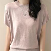 ราคา TEMU เสื้อยืดแขนสั้นทรงหลวมสำหรับผู้หญิง ผ้าถักเนื้อละเอียดสไตล์ชิค เสื้อชั้นในสีพื้น (17592300016139)
