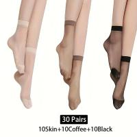 ราคา TEMU ถุงเท้าสั้นคริสตัลบางเบาสำหรับฤดูร้อน 30 คู่, ถุงเท้าแก้ว, สีดำใส, สีเบจอ่อน, ถุงน่องสีกาแฟ (17592360987099)