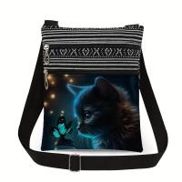 ราคา TEMU กระเป๋าสะพายข้างลายแมวและผีเสื้อ | สไตล์ลำลอง, วัสดุ, สีผสม, ซักมือหรือซักแห้ง (17592515369718)