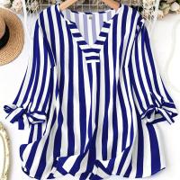 ราคา TEMU เสื้อเชิ้ตคอวีแขนยาวผูกเชือกด้านหน้า สำหรับสาวอวบ (17592581109619)