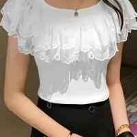 ราคา TEMU เสื้อเชิ้ตคอเหลี่ยมผูกผูกสองแบบ ดีไซน์สลิมกระชับสัดส่วนสำหรับฤดูร้อน แต่งลูกไม้ (17592583678973)