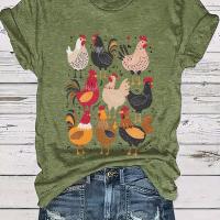 ราคา TEMU เสื้อยืดคอกลมลายไก่สำหรับผู้หญิง ชุดสวมใส่สบายสำหรับฤดูร้อน (17592725027595)