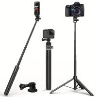 ราคา TEMU รูบีเซ่ สติ๊กเซลฟี่ทรายพอดสำหรับกล้อง, ขาตั้งสามขาแบบยืดได้ 62 นิ้วพร้อมสกรู 1/4" หมุนได้ 360°, ขาตั้งกล้องพกพาน้ำหนักเบาสำหรับ Max Hero 11 10 6 5 และกล้องแอ็คชั่น DJI (17592752924636)